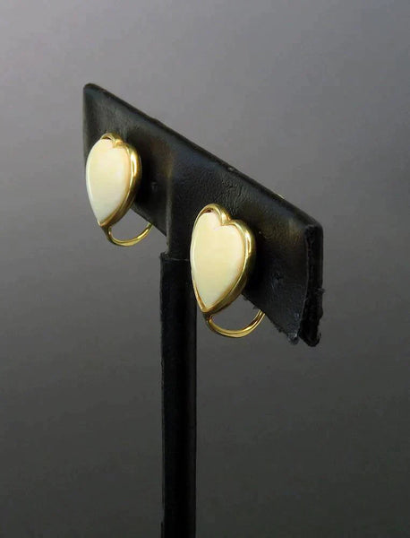 Vintage Sweet 18k Yellow Gold Carved Heart Clip Earrings