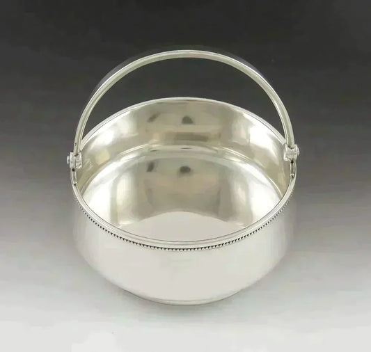 Antique c1890 Russian Silver Beaded Rim Swing Handle Basket Bowl/Dish NO MONO