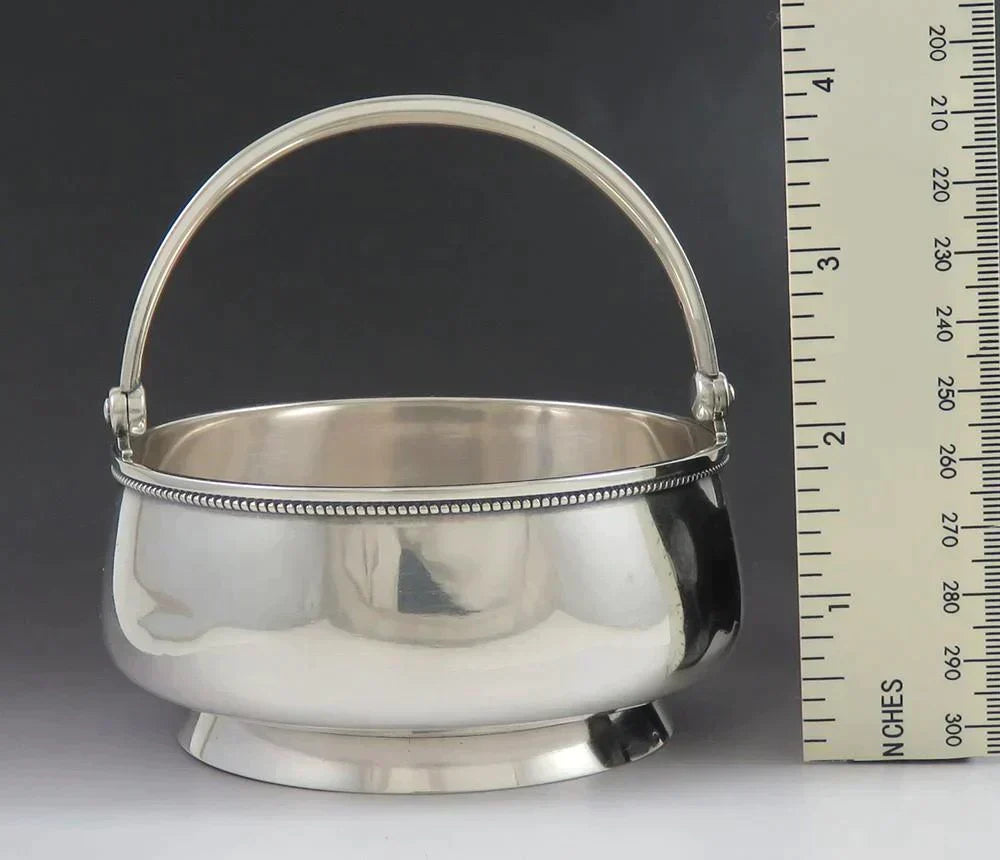 Antique c1890 Russian Silver Beaded Rim Swing Handle Basket Bowl/Dish NO MONO