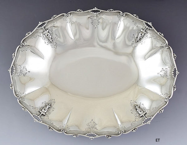 VTG 1940s Italian Silver Hand Chased Footed Oval Serving Dish Tray 10" X 12.5"