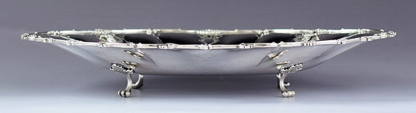 VTG 1940s Italian Silver Hand Chased Footed Oval Serving Dish Tray 10" X 12.5"