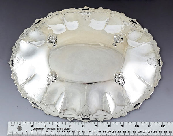 VTG 1940s Italian Silver Hand Chased Footed Oval Serving Dish Tray 10" X 12.5"