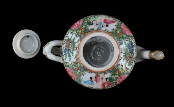 Late 1800s Chinese Export Porcelain Famille Rose Medallion Mandarin Teapot