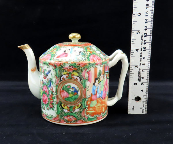 Late 1800s Chinese Export Porcelain Famille Rose Medallion Mandarin Teapot