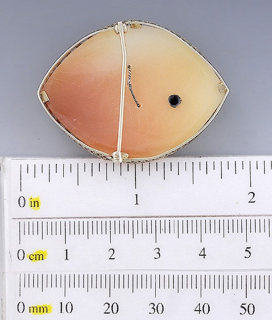 c1920 Carved Cameo Of A Pretty Young Woman 14k Gold Filigree Diamond Pin/Brooch