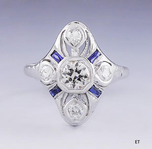 Gorgeous c1920s 18k White Gold Sapphire & Diamond Ring