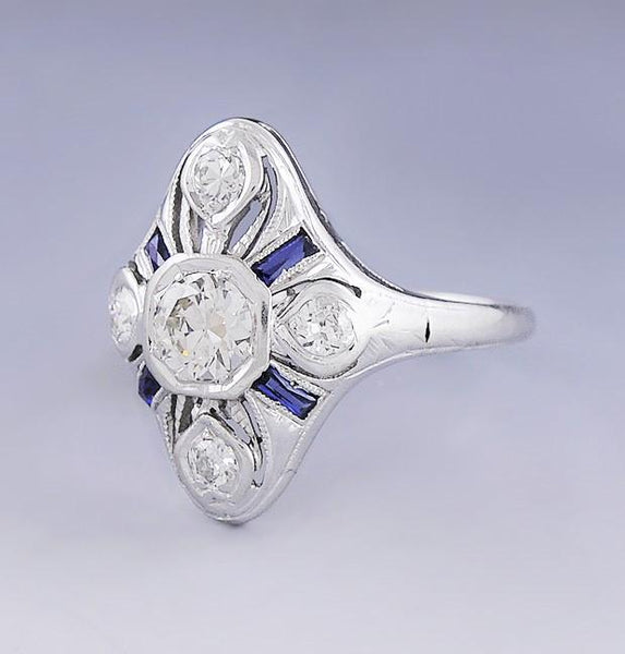 Gorgeous c1920s 18k White Gold Sapphire & Diamond Ring