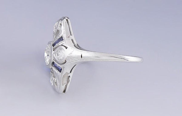 Gorgeous c1920s 18k White Gold Sapphire & Diamond Ring