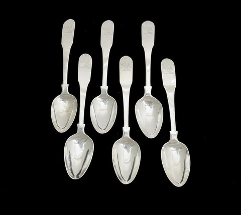 6 Great Coin Silver Coffee Spoons Eagle Crest Samuel Williamson 6 Inches 1800
