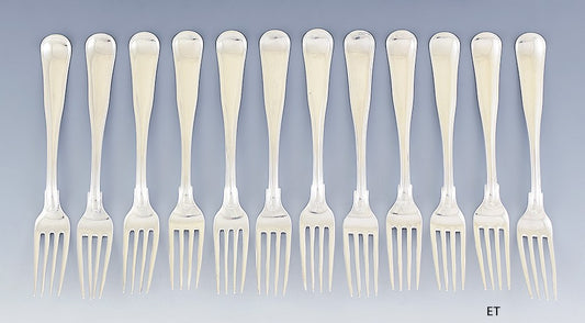 Late 1800s/early 1900s Superb set 12 P. Hertz Old Danish Silver Dinner Forks