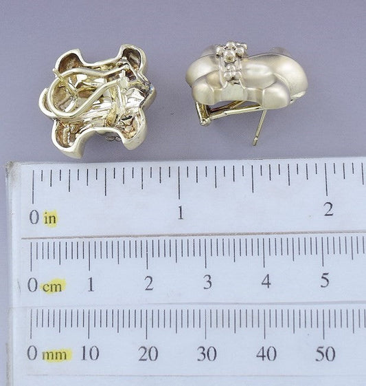 Beautiful Pair 14k Yellow Gold Fleur De Lis Stud Earrings Omega Back
