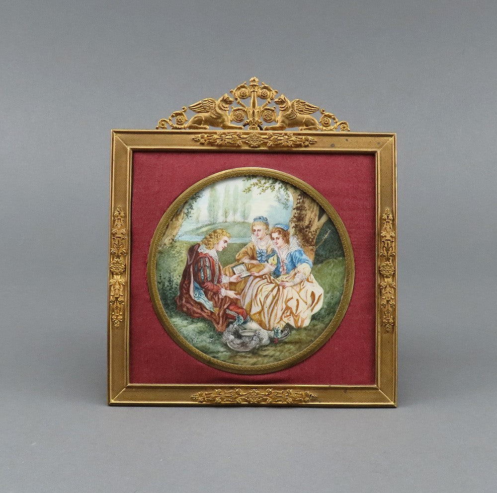 Exquisite Late 1800s French Brass Ormolu Miniature Portrait Griffon Frame