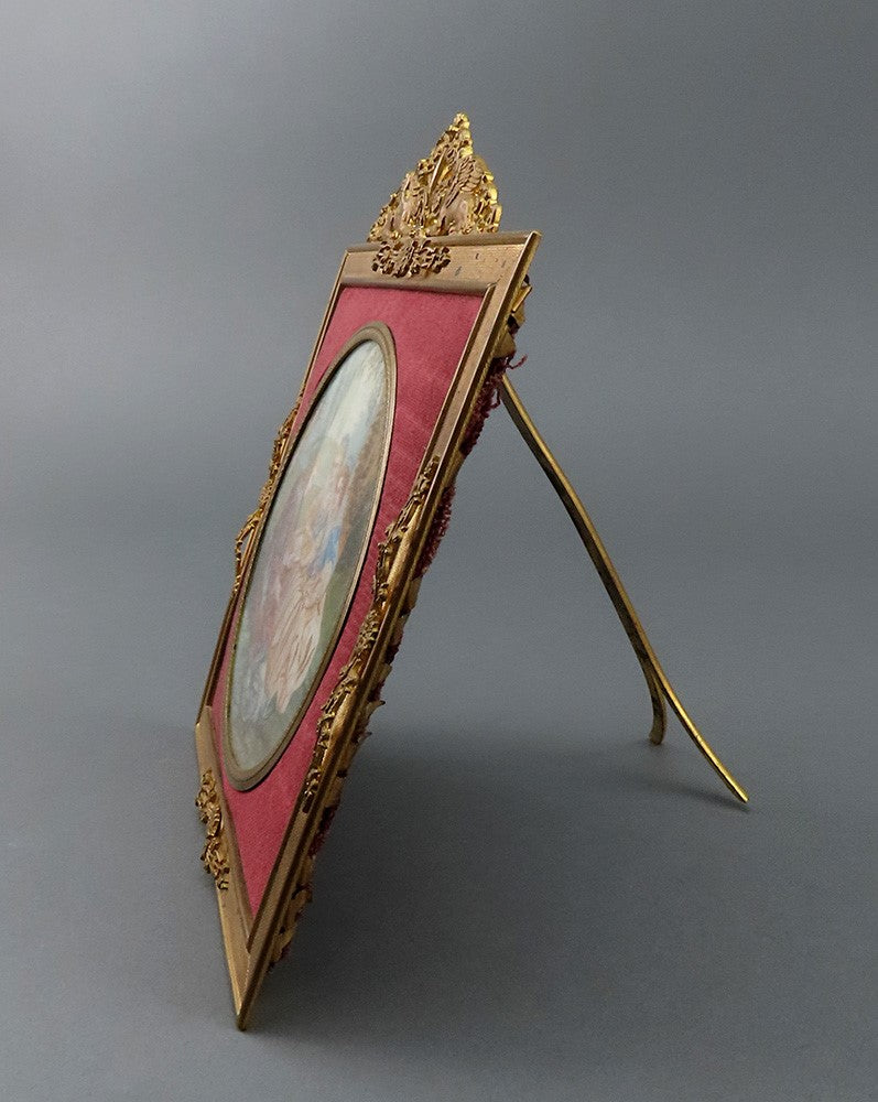 Exquisite Late 1800s French Brass Ormolu Miniature Portrait Griffon Frame