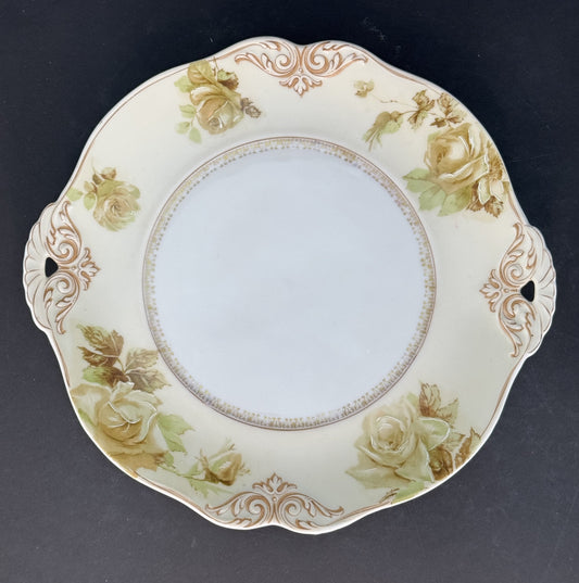 Antique Ohme Silesia Old Ivory 84 Round Serving Platter w Shell Handles