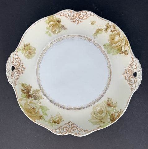 Antique Ohme Silesia Old Ivory 84 Round Serving Platter w Shell Handles