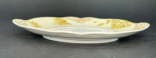 Antique Ohme Silesia Old Ivory 84 Round Serving Platter w Shell Handles