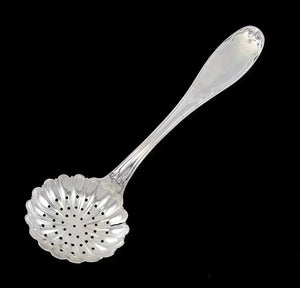 Antique 1848 Stebbins NYC American Coin Silver Strainer Pierced Ladle H Mono 8"