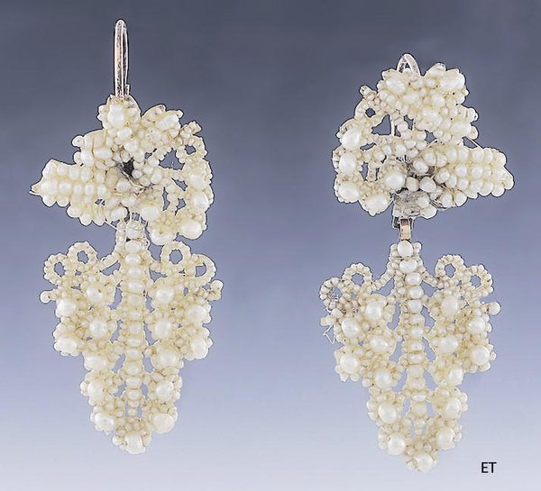 Lovely Pair c1850-1870 Victorian 10k Bridal Seed Pearl Grape Cluster Earrings
