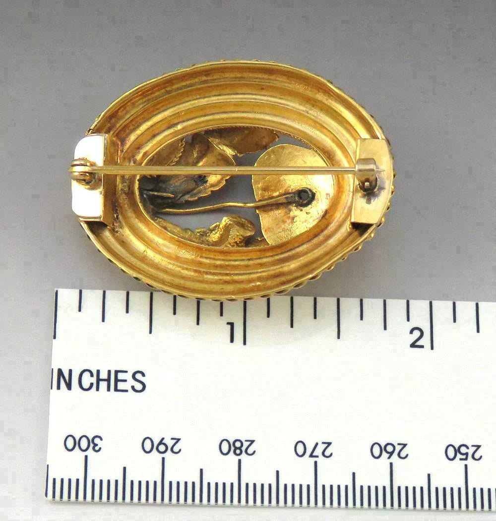 Antique American Victorian 14K Yellow Gold Garnet Gemstone Flower Brooch/Pin