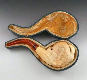 c1900 Hand Carved Meerschaum Eagle Claw Tobacco Pipe w Amber Mouthpiece