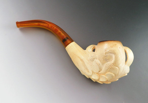 c1900 Hand Carved Meerschaum Eagle Claw Tobacco Pipe w Amber Mouthpiece