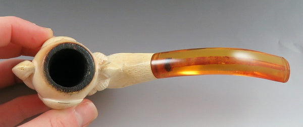 c1900 Hand Carved Meerschaum Eagle Claw Tobacco Pipe w Amber Mouthpiece