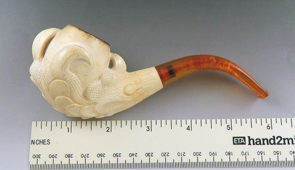 c1900 Hand Carved Meerschaum Eagle Claw Tobacco Pipe w Amber Mouthpiece