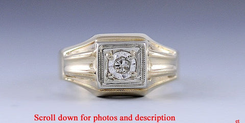 Wonderful 14k 2-Tone Gold Diamond Solitaire Ring Wide Band