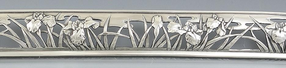 1890-1915 Japanese Art Nouveau Set Of Silver Overlay Cordials W/Silver Tray