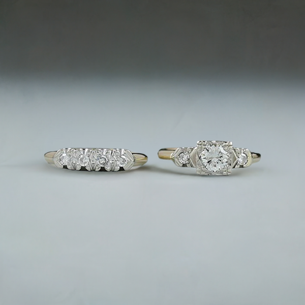 Stunning 14K Gold Diamond Engagement & Wedding Ring Suite Set