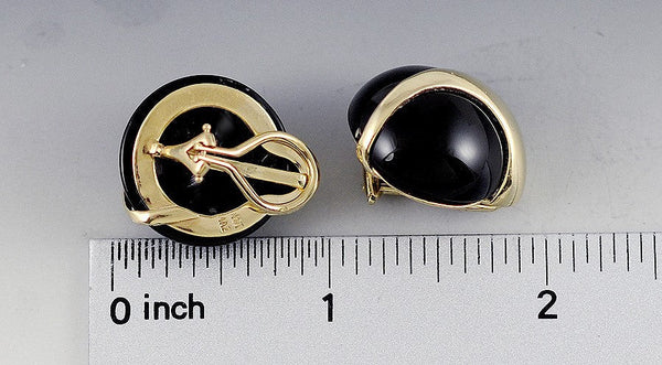 Modern Pair of Black Onyx 14K Yellow Gold Stud Earrings Clip On