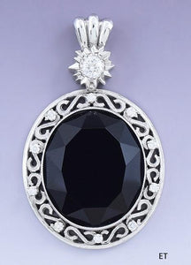 Stunning 18k White Gold Black Tourmaline & Diamond Oval Pendant