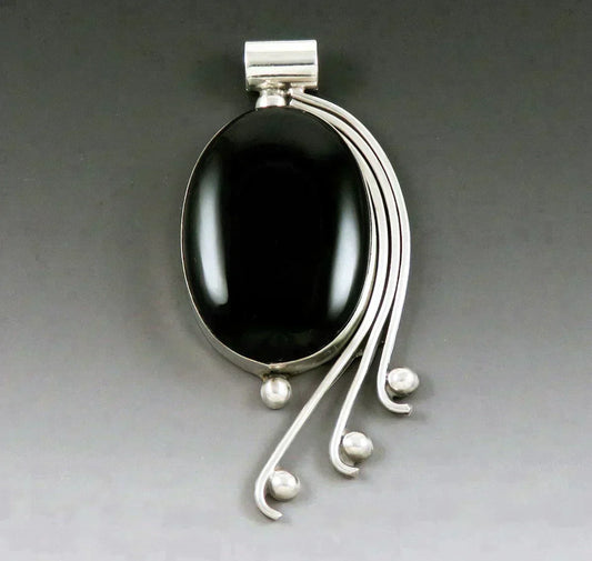 Eye Catching VTG Mexican Sterling Silver Black Onyx Statement Pendant