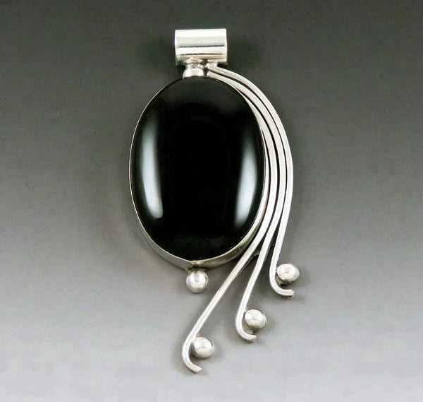Eye Catching VTG Mexican Sterling Silver Black Onyx Statement Pendant