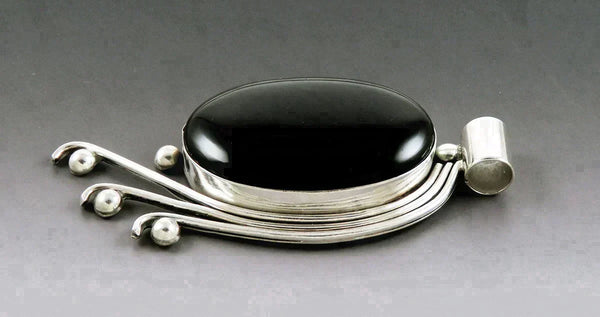 Eye Catching VTG Mexican Sterling Silver Black Onyx Statement Pendant