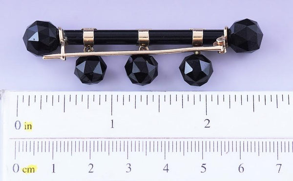 c1870s-1890s Beautiful 14k Gold Onyx / Black Glass Victorian Mourning Pin