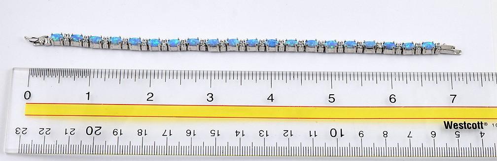 Beautiful Sterling Silver Synthetic Opal and Diamond Bracelet, 6 3/4"