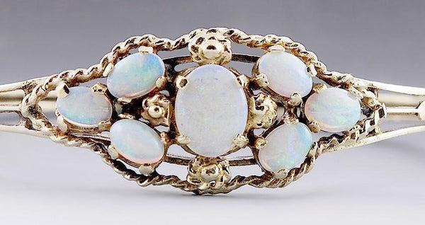 Stunning Vtg 14k Gold & Opal Hinged Bracelet