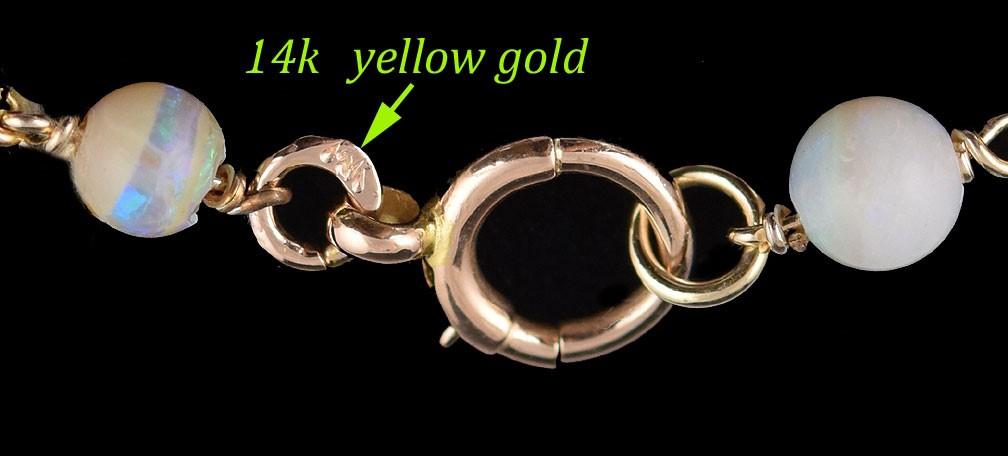 Lovely VTG 14k Yellow Gold Opal and Textured Gold Beaded Bracelet