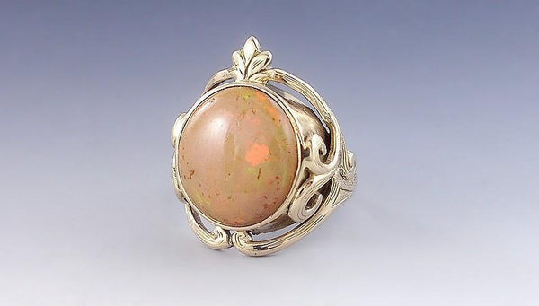 Antique c1900 Art Nouveau 14k Yellow Gold Opal Ring Size 6.25