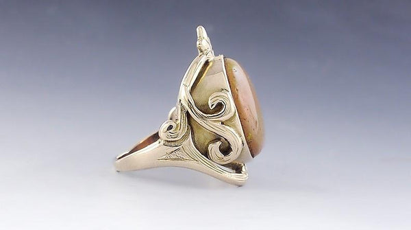 Antique c1900 Art Nouveau 14k Yellow Gold Opal Ring Size 6.25