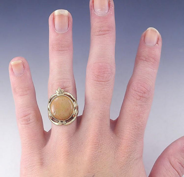 Antique c1900 Art Nouveau 14k Yellow Gold Opal Ring Size 6.25