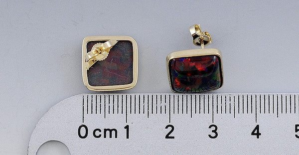 Stunning Pair Black Opal 14k Gold Post Earrings