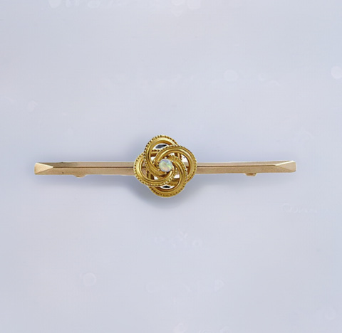 Charming Vintage 10k Yellow Gold Opal Love Knot Bar Pin Brooch