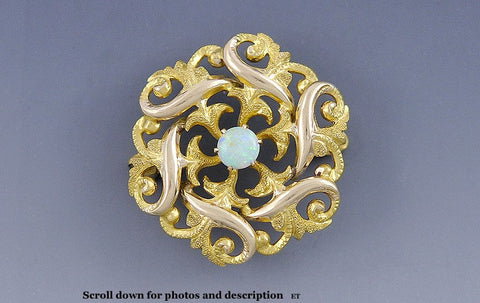 Victorian c1900 14k Gold Opal Openwork Circle Scroll Form Pin/Brooch