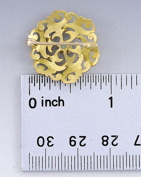 Victorian c1900 14k Gold Opal Openwork Circle Scroll Form Pin/Brooch