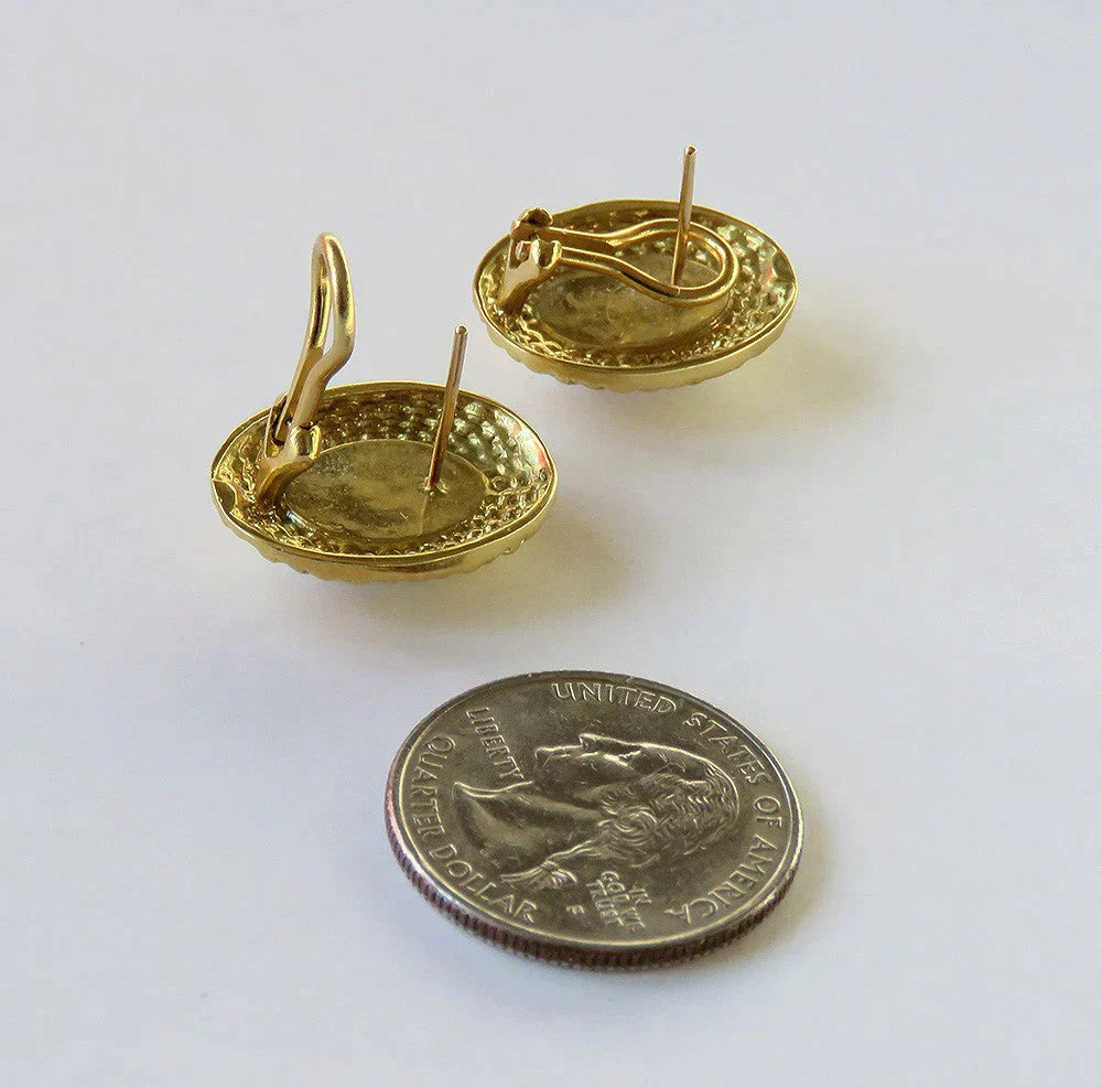 Designer 18K Yellow Gold Weaved Edge Baroque Pearl Earrings