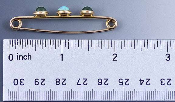 Unusual Victorian Jade Opal 14k Gold Safety Pin Form Brooch