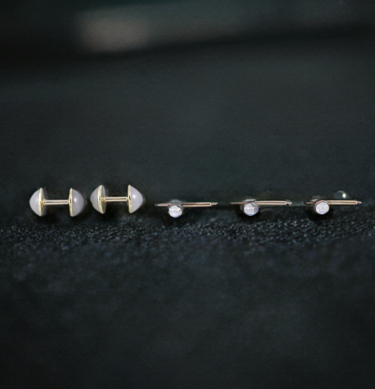 Vintage 14k Gold Agate Moonstone Cufflink & Stud Set