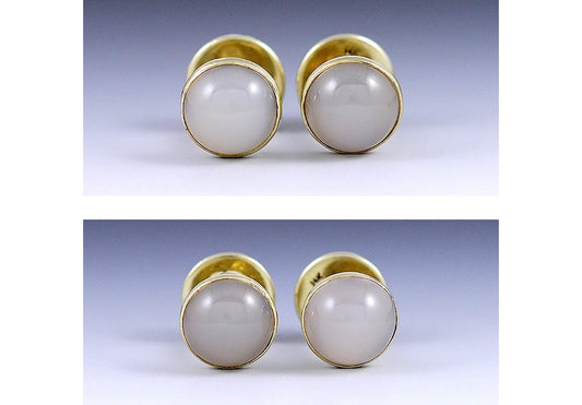 Vintage 14k Gold Agate Moonstone Cufflink & Stud Set